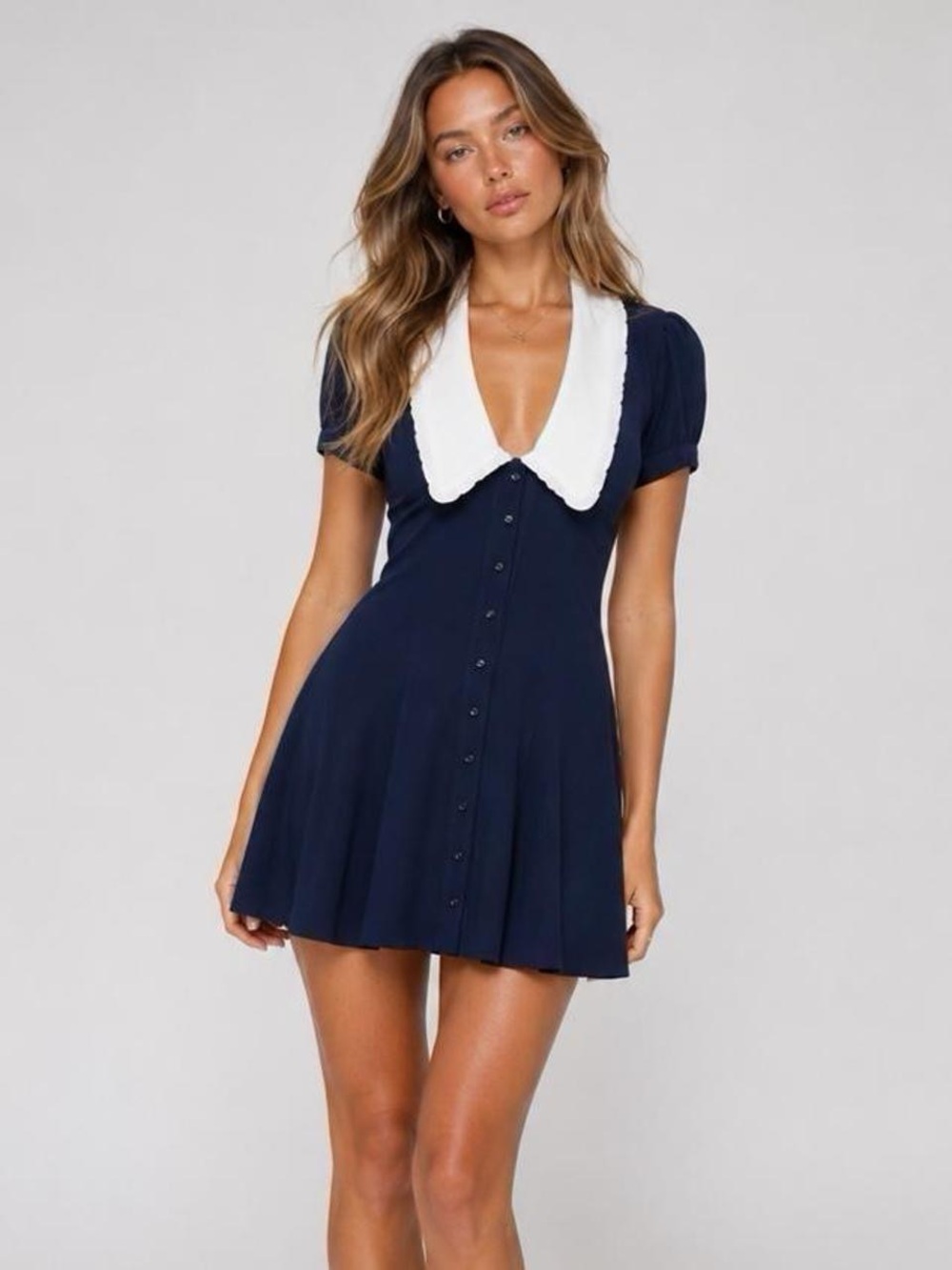 Princess Polly Navy Mini Dress with White Peter Pan Collar
